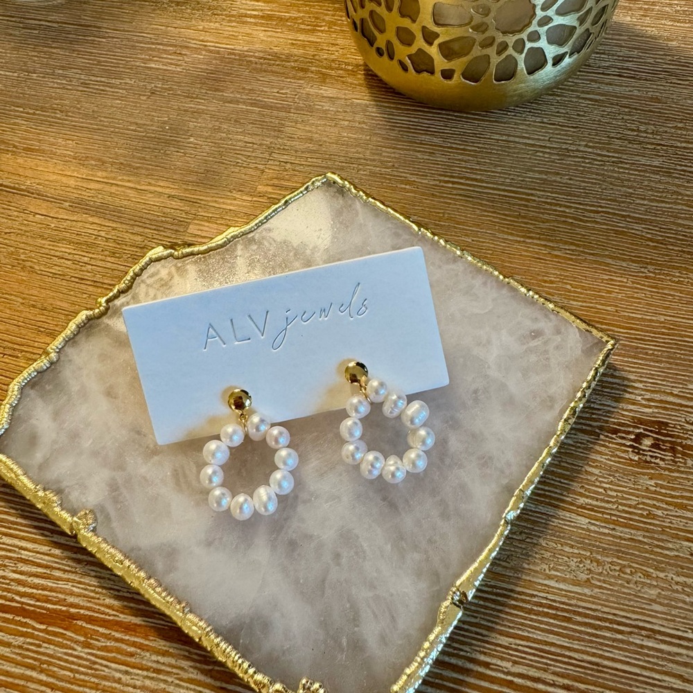 ALV Gold and White Pearl Earrings